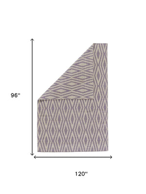 8 X 10 Hand Loomed Wool Geometric Area Rug in Purple Ivory Stain Resistant