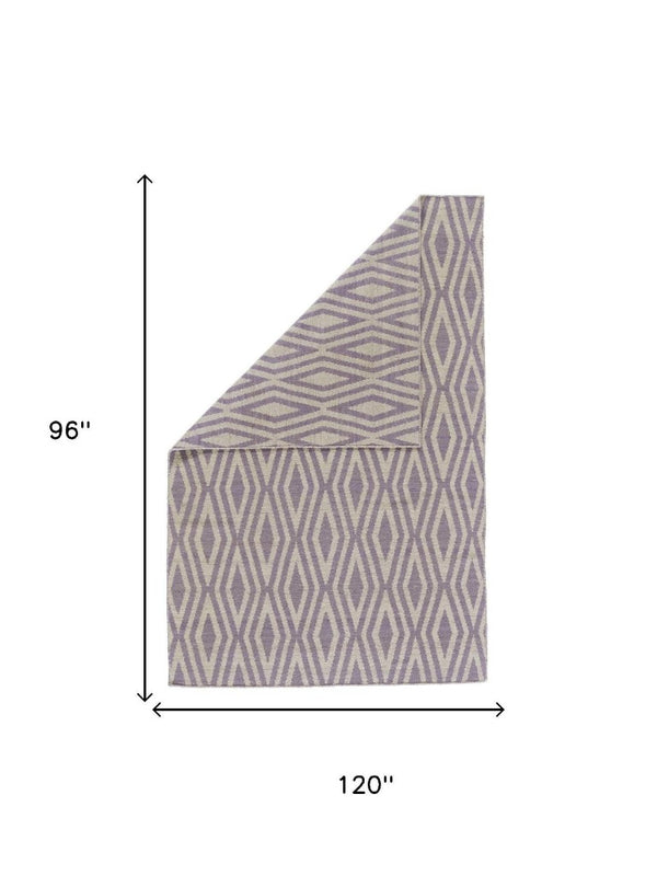 8 X 10 Hand Loomed Wool Geometric Area Rug in Purple Ivory Stain Resistant