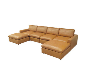 English Elm Leather Match Upholstered Modular Sectional for Spacious Open Plan Living Rooms Ginger B2748S00163