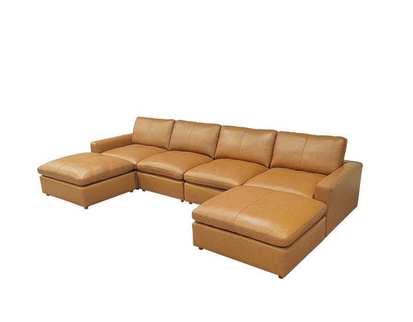 English Elm Leather Match Upholstered Modular Sectional for Spacious Open Plan Living Rooms Ginger B2748S00163