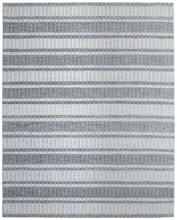 HomeRoots 8x10 Hand Tufted Wool Striped Area Rug Stain Resistant for Living or Family Rooms 744312