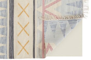 HomeRoots 8 X 10 Moroccan Hand Loomed Area Rug Bohemian Blue Tan Pink Fringe Accent 744316