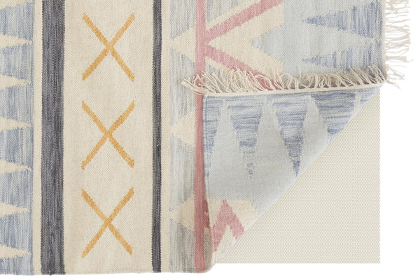 HomeRoots 8 X 10 Moroccan Hand Loomed Area Rug Bohemian Blue Tan Pink Fringe Accent 744316