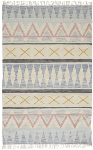 8 X 10 Moroccan Hand Loomed Area Rug Bohemian Blue Tan Pink Fringe Accent