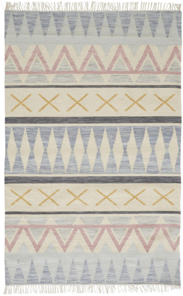 8 X 10 Moroccan Hand Loomed Area Rug Bohemian Blue Tan Pink Fringe Accent