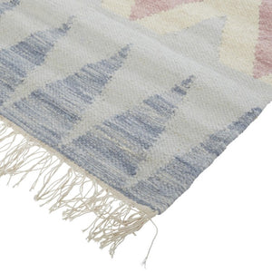 8 X 10 Moroccan Hand Loomed Area Rug Bohemian Blue Tan Pink Fringe Accent