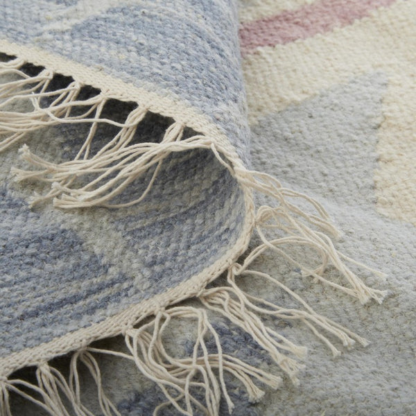 8 X 10 Moroccan Hand Loomed Area Rug Bohemian Blue Tan Pink Fringe Accent