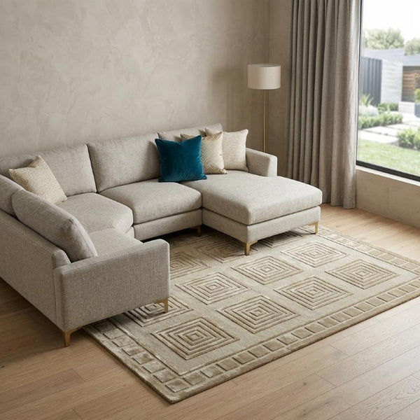 9 X 12 Hand Knotted Wool Geometric Area Rug Stain Resistant for Living Rooms