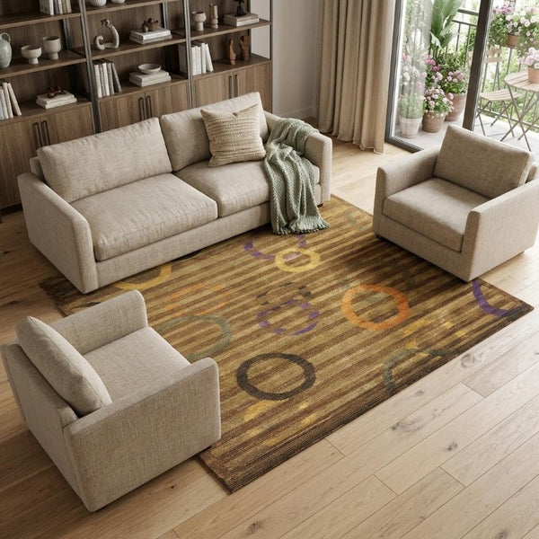 8x10 Hand Knotted Wool Blend Area Rug Bold Striped Pattern in Gold and Purple