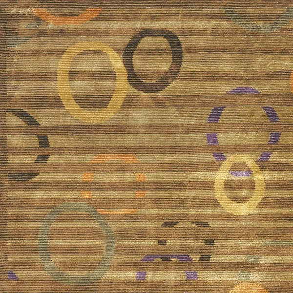 8x10 Hand Knotted Wool Blend Area Rug Bold Striped Pattern in Gold and Purple