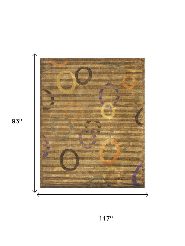 8x10 Hand Knotted Wool Blend Area Rug Bold Striped Pattern in Gold and Purple