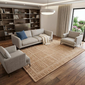 9x12 Hand Knotted Wool Geometric Area Rug Stain Resistant Artisan Tan Gold