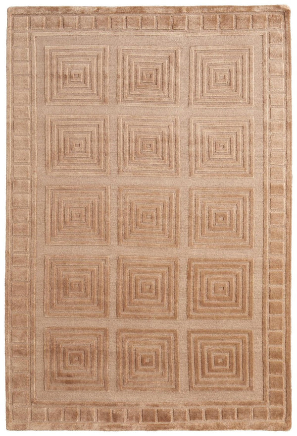 HomeRoots 9x12 Hand Knotted Wool Geometric Area Rug Stain Resistant Artisan Tan Gold 744327