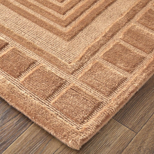 9x12 Hand Knotted Wool Geometric Area Rug Stain Resistant Artisan Tan Gold