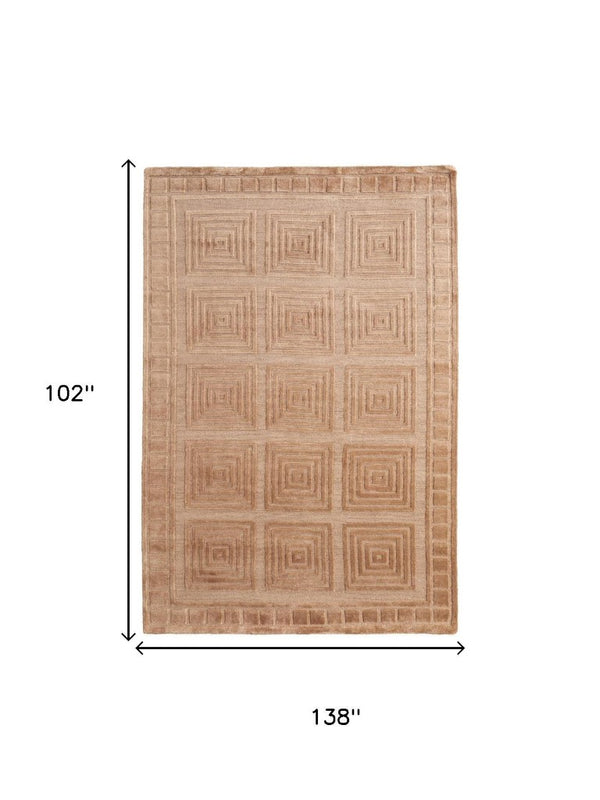 9x12 Hand Knotted Wool Geometric Area Rug Stain Resistant Artisan Tan Gold