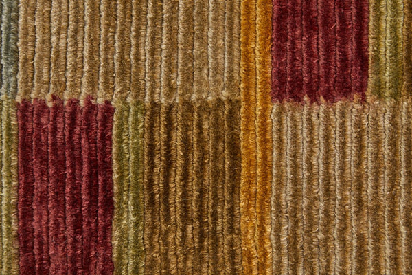 8 X 10 Hand Knotted Wool Blend Area Rug Striped Gold Green Red Artisan Woven