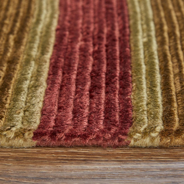 8 X 10 Hand Knotted Wool Blend Area Rug Striped Gold Green Red Artisan Woven