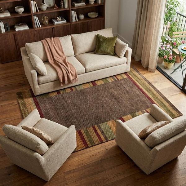 8x10 Hand Knotted Wool Blend Area Rug in Earthy Stripes for Living Room Decor