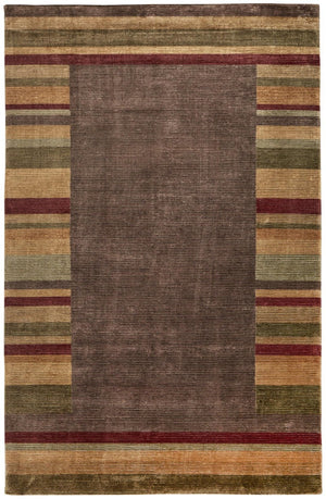 HomeRoots 8x10 Hand Knotted Wool Blend Area Rug in Earthy Stripes for Living Room Decor 744329