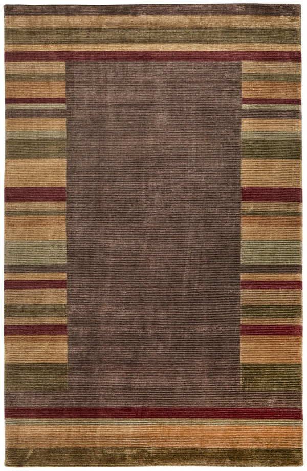 HomeRoots 8x10 Hand Knotted Wool Blend Area Rug in Earthy Stripes for Living Room Decor 744329