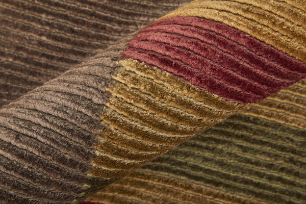 8x10 Hand Knotted Wool Blend Area Rug in Earthy Stripes for Living Room Decor
