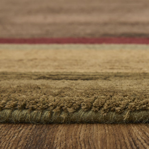 8x10 Hand Knotted Wool Blend Area Rug in Earthy Stripes for Living Room Decor