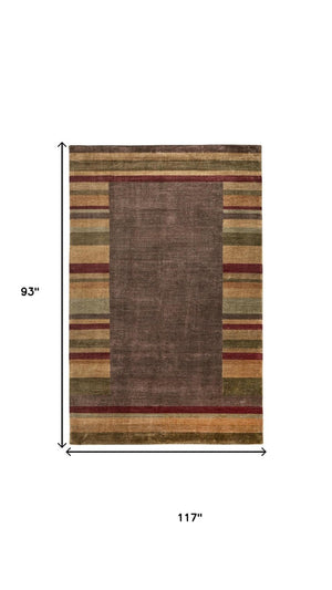 8x10 Hand Knotted Wool Blend Area Rug in Earthy Stripes for Living Room Decor