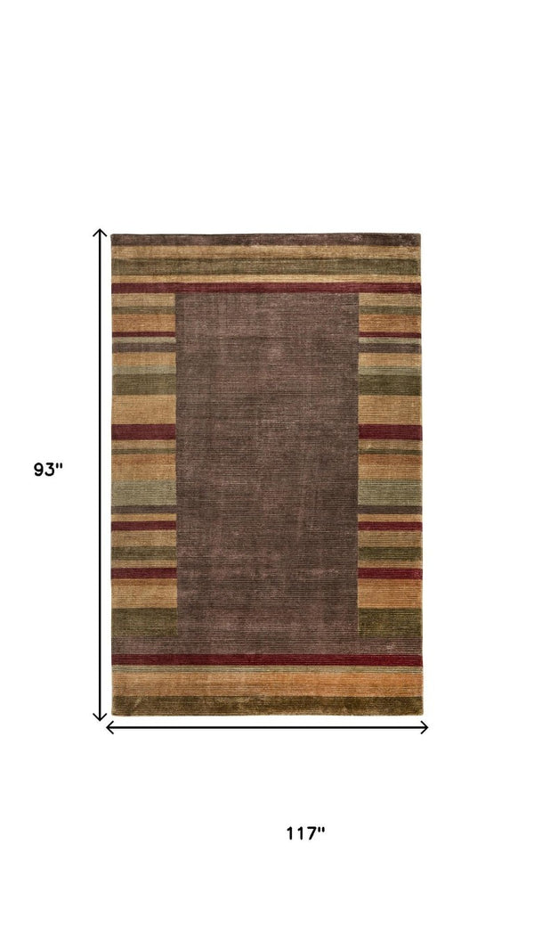 8x10 Hand Knotted Wool Blend Area Rug in Earthy Stripes for Living Room Decor