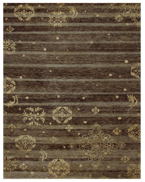 HomeRoots 9 X 12 Hand Knotted Wool Blend Area Rug with Artisan Striped Pattern in Brown Tan 744331