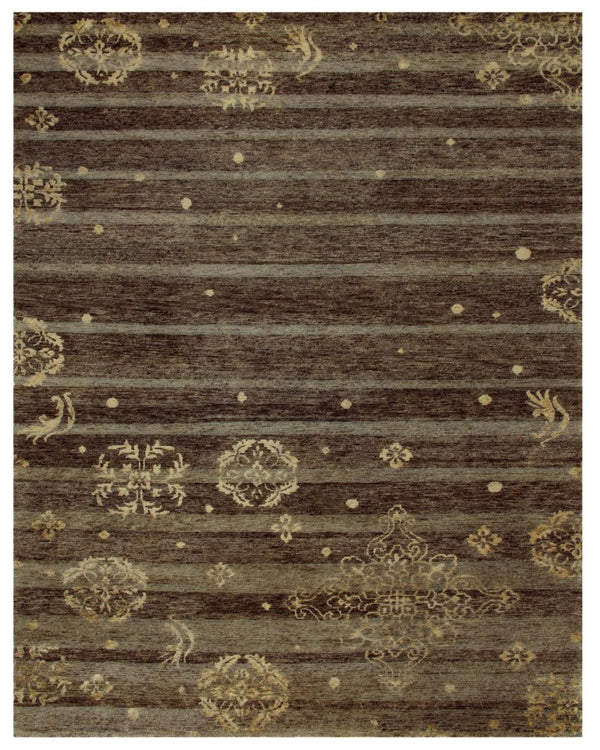 HomeRoots 9 X 12 Hand Knotted Wool Blend Area Rug with Artisan Striped Pattern in Brown Tan 744331