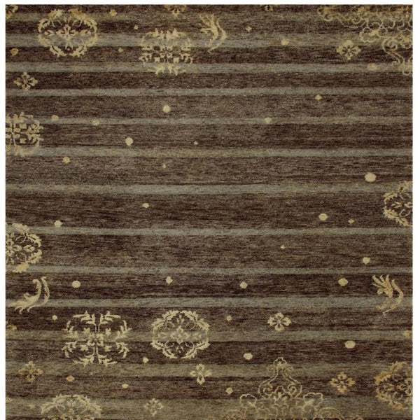 9 X 12 Hand Knotted Wool Blend Area Rug with Artisan Striped Pattern in Brown Tan