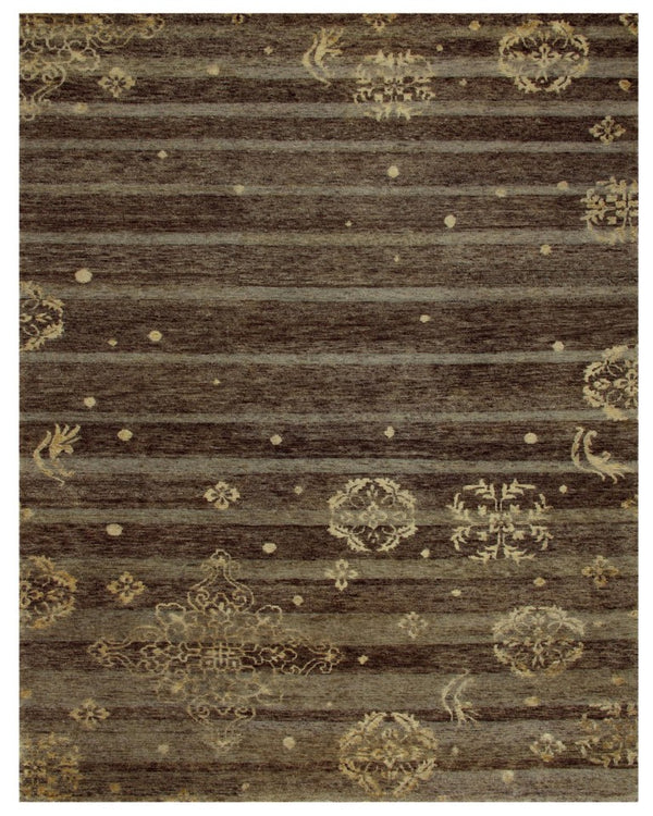9 X 12 Hand Knotted Wool Blend Area Rug with Artisan Striped Pattern in Brown Tan