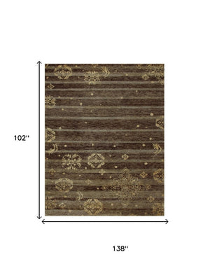 9 X 12 Hand Knotted Wool Blend Area Rug with Artisan Striped Pattern in Brown Tan