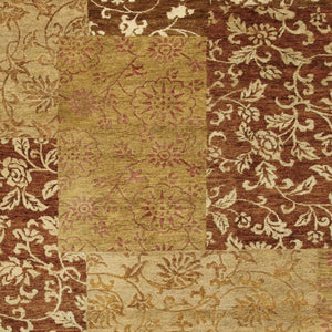 9x12 Hand Knotted Wool Blend Patchwork Area Rug in Gold Brown Bohemian Style
