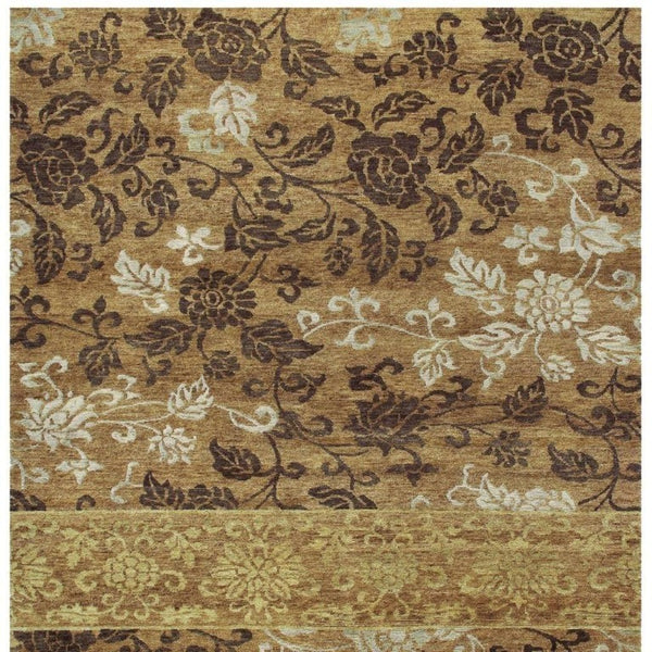 9x12 Hand Knotted Wool Blend Area Rug Floral Brown Gold Tan Living Room Accent