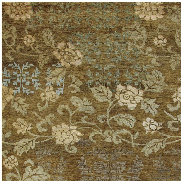 9x12 Hand Knotted Wool Blend Area Rug Floral Brown Blue Green Artisan Woven