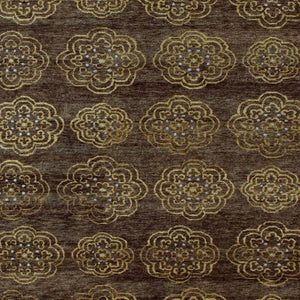 9 X 12 Hand Knotted Wool Blend Floral Area Rug in Brown Gold Tones