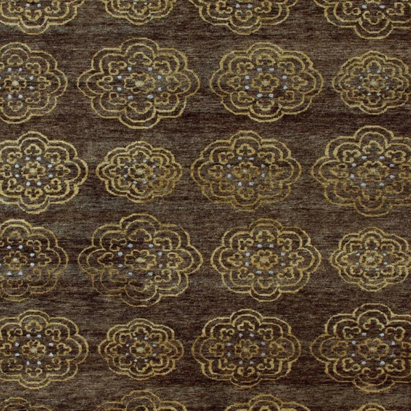 9 X 12 Hand Knotted Wool Blend Floral Area Rug in Brown Gold Tones