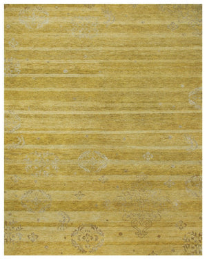 HomeRoots 9 X 12 Hand Knotted Wool Blend Area Rug in Gold Striped Artisan Design 744337