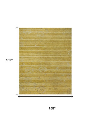 9 X 12 Hand Knotted Wool Blend Area Rug in Gold Striped Artisan Design