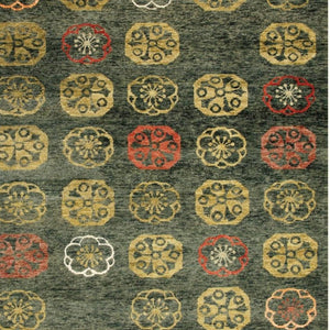 9x12 Floral Hand Knotted Wool Blend Area Rug in Vibrant Yellow Orange Green