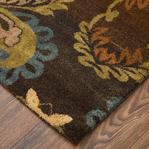 9x12 Hand Knotted Wool Floral Area Rug in Brown Tan Green Stain Resistant
