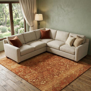 9x12 Hand Knotted Wool Floral Area Rug in Rich Red Gold Stain Resistant Artisan