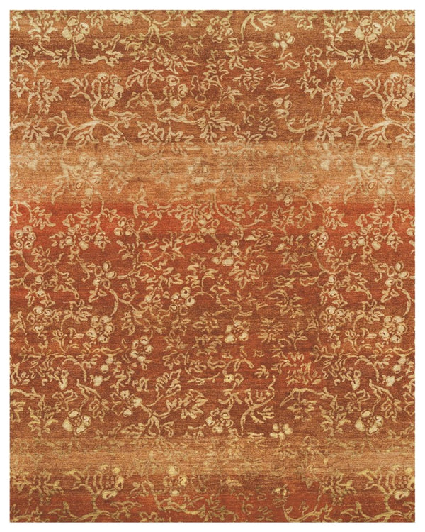 9x12 Hand Knotted Wool Floral Area Rug in Rich Red Gold Stain Resistant Artisan