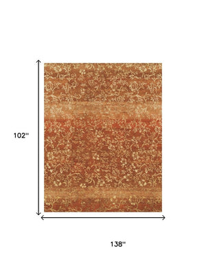 9x12 Hand Knotted Wool Floral Area Rug in Rich Red Gold Stain Resistant Artisan