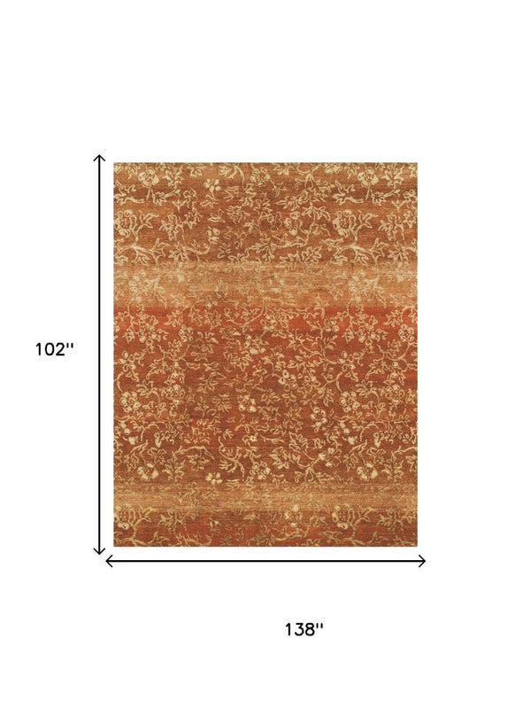 9x12 Hand Knotted Wool Floral Area Rug in Rich Red Gold Stain Resistant Artisan