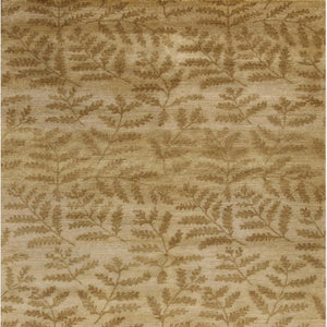 9 X 12 Hand Knotted Wool Floral Area Rug in Warm Tan Tones Stain Resistant