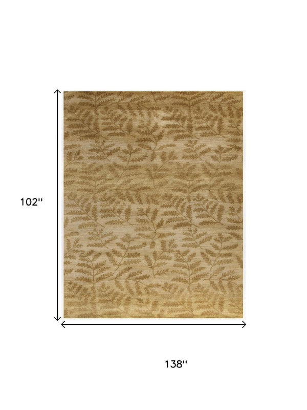 9 X 12 Hand Knotted Wool Floral Area Rug in Warm Tan Tones Stain Resistant