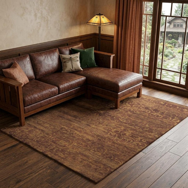 9 X 12 Hand Knotted Wool Floral Area Rug Artisan Crafted Stain Resistant Brown