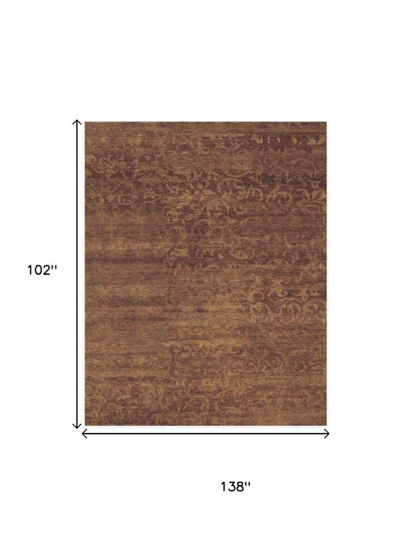 9 X 12 Hand Knotted Wool Floral Area Rug Artisan Crafted Stain Resistant Brown